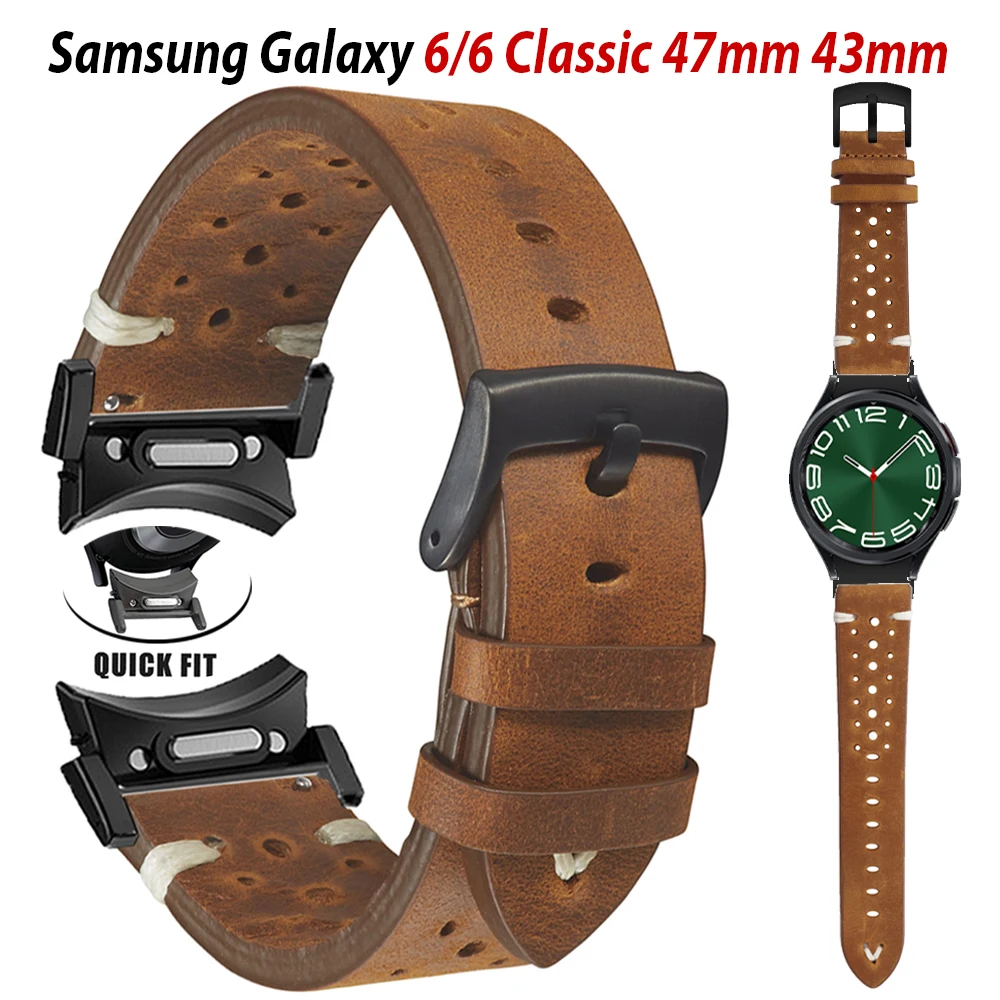 

NO Gaps Genuine Leather Strap for Samsung Galaxy 6 Classic 47mm 43mm 40mm 44mm Quick Fit Bracelet Galaxy Watch 5 Pro 45mm Band