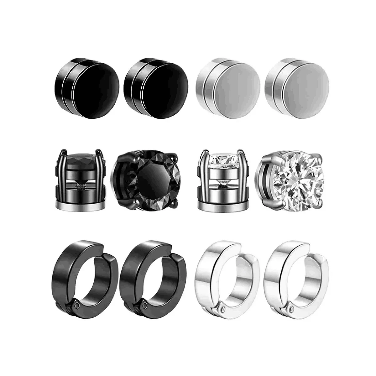 1-10 Pairs of Men's Fashionable Ear Hole Free Magnet Zircon Stainless Steel False Earring Set Unisex Non Piercing Clip Earrings 5
