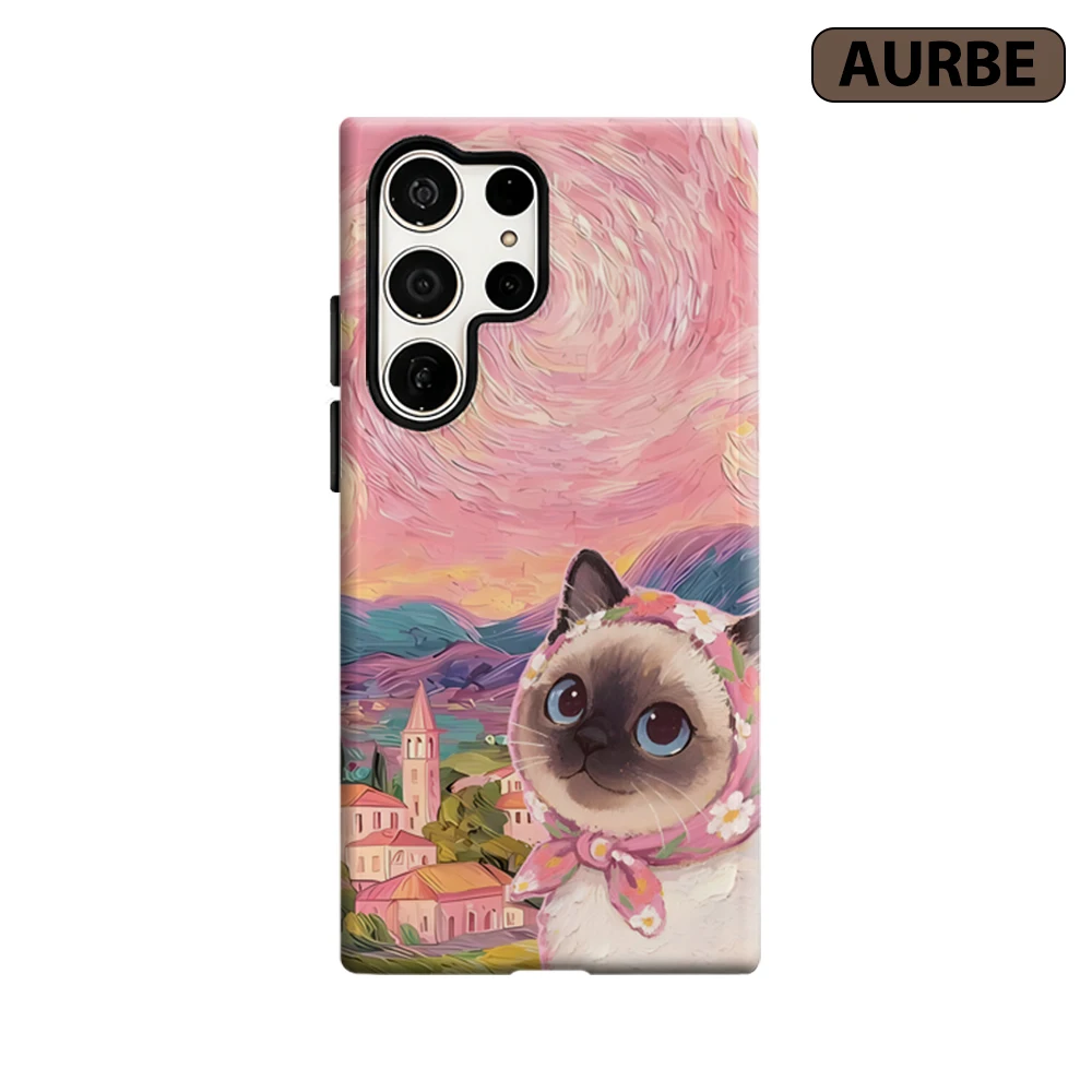 Starry Night Siamese Cat Shockproof Phone Case - Double Layer Tough Back Cover