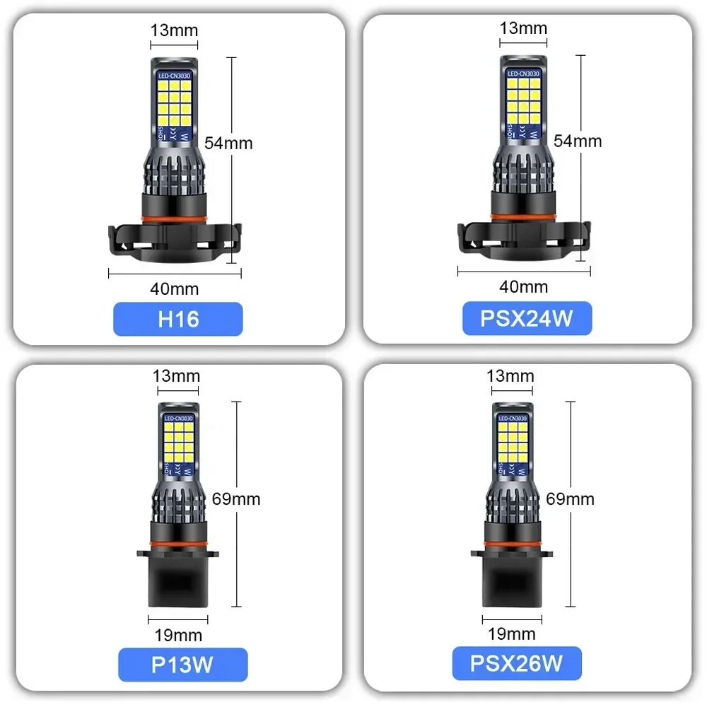 White Yellow LED Car Fog Light Bulbs H11 H8 6000K 3000K
