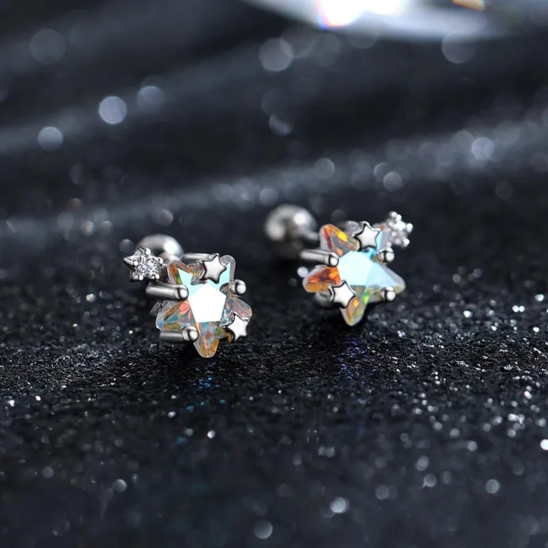 

925 Silver Plated Crystal Star Stud Earrings For Women Lovely Jewelry Piercing Party Wedding Gifts eh1214
