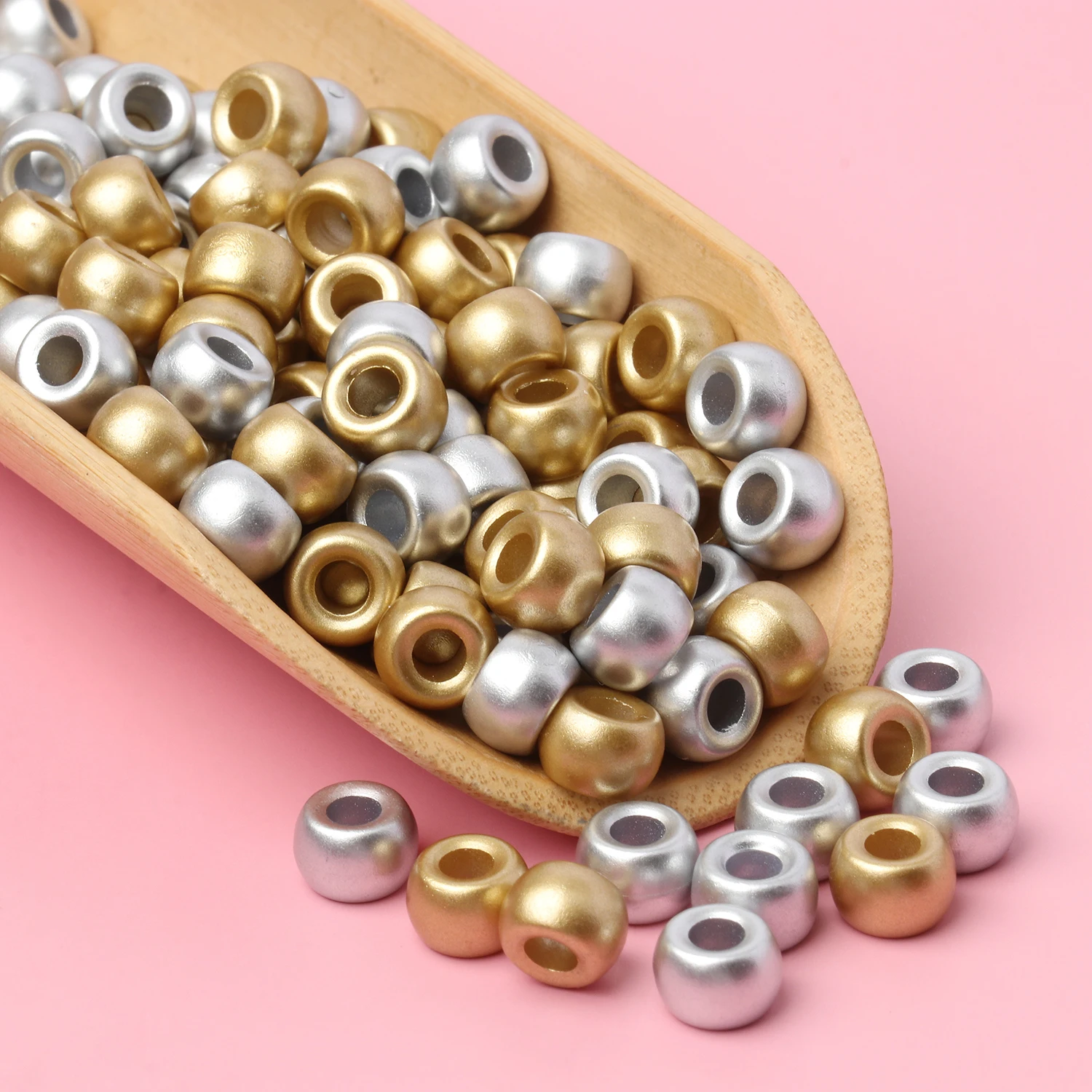 

Gold Color Acrylic Big Hole Pony Beads Flat Round Loose Beads Charms Jewelry Make DIY Bracelet Christmas Accessory 6x9mm 100pcs