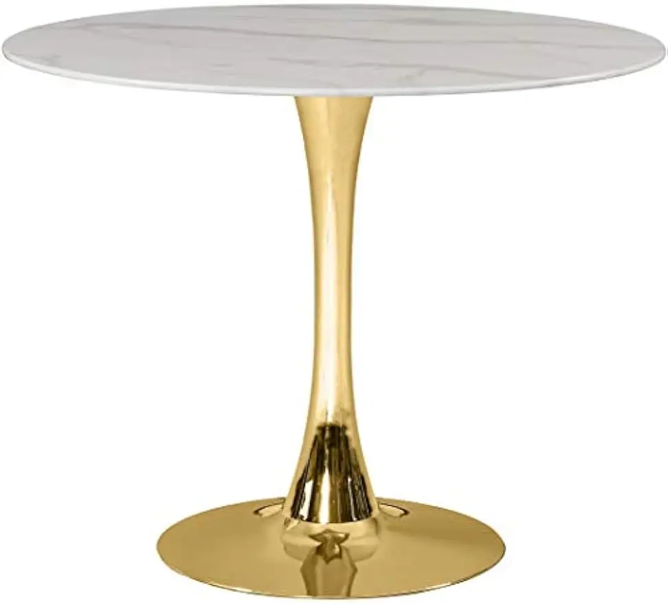 

Meridian Furniture Holly Collection Modern | Contemporary Round Faux Marble Top Dining Table, 36" Wide, Gold Metal Base