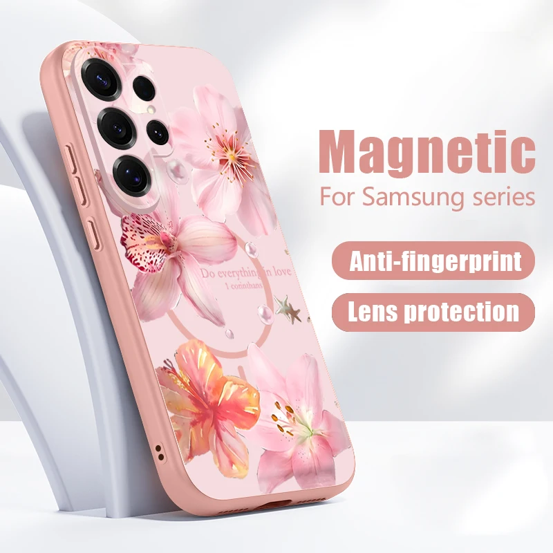 Pink Flower Pattern Magnetic Phone Case - Stylish Protective Hard Cover