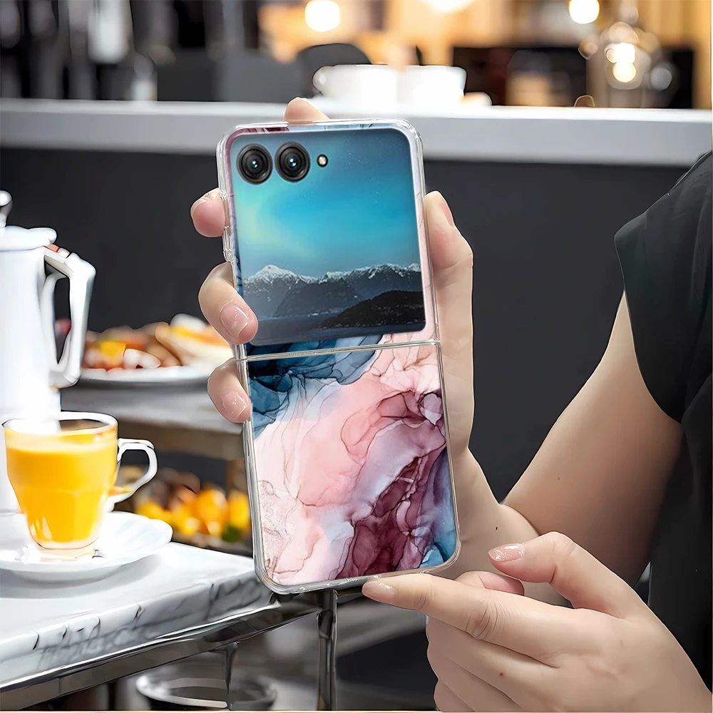 Marble Pattern Transparent Folding Phone Case, Clear PC Cover