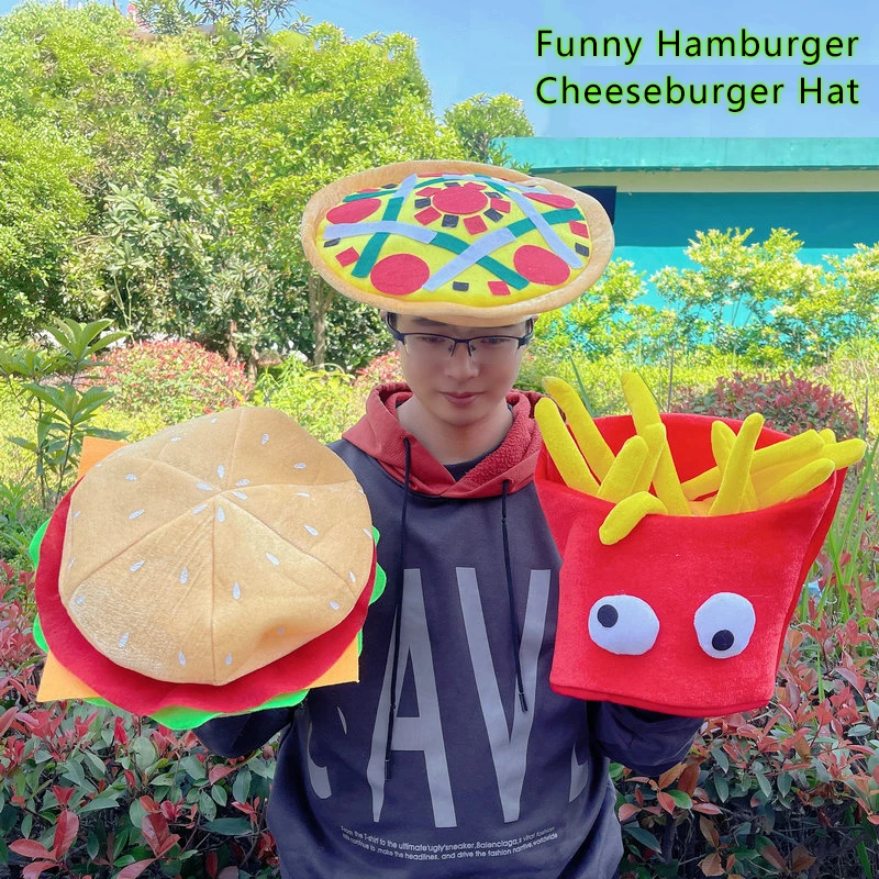 

New Burger Funny Hamburger Cheeseburger Shaped Hat Adult Kids Personality Halloween Christmas Party Costume Dress Up Props Cap