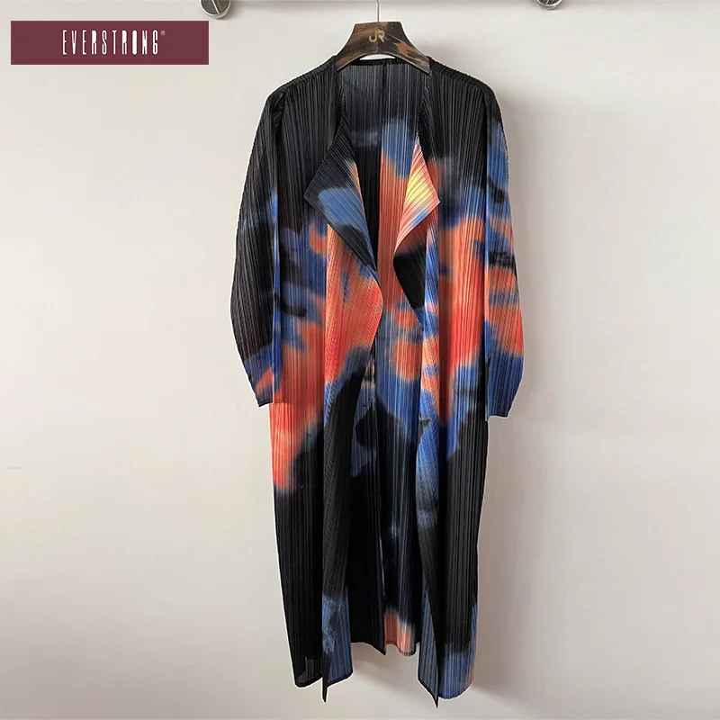 

Miyake Pleated 2023 Summer Loose Straight Women's Long Trench Coat Retro Casual Street Korean Edition Jacket Top