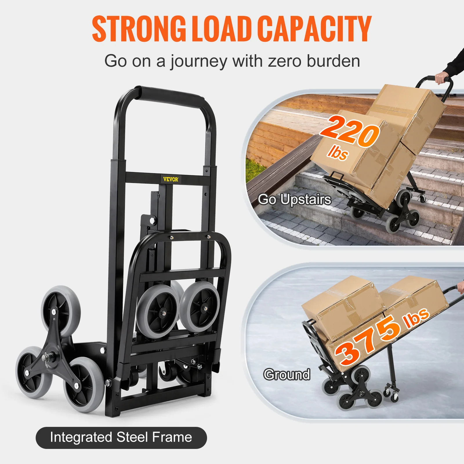 375lbs Stair Climbing Cart Foldable Dolly with Adjustable Handle Hand Truck 10 Wheels All Terrain Cart for Transport Goods portable hand cart