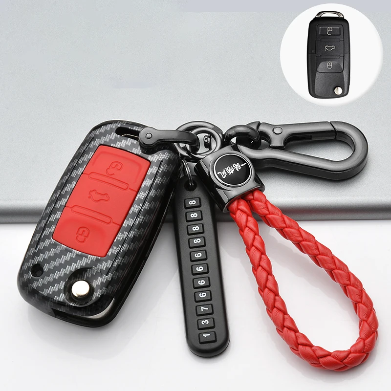 Carbon Fiber ABS Car Key Cover Case - Sleek and Durable Design