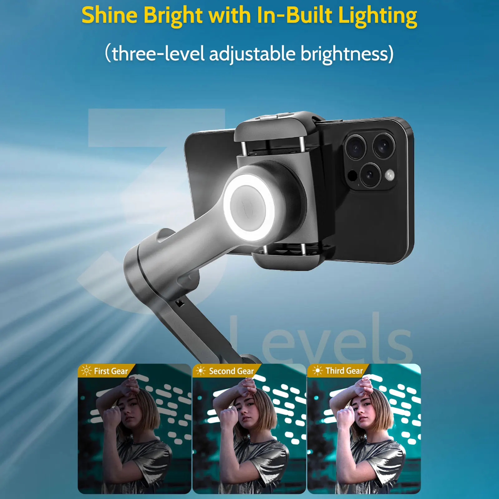 AOCHUAN Smart XPro Smartphone Gimbal Stabilizer LED Lights OLED ScreenThree Axis Gimbal Gesture Controls for Android and iPhone 2