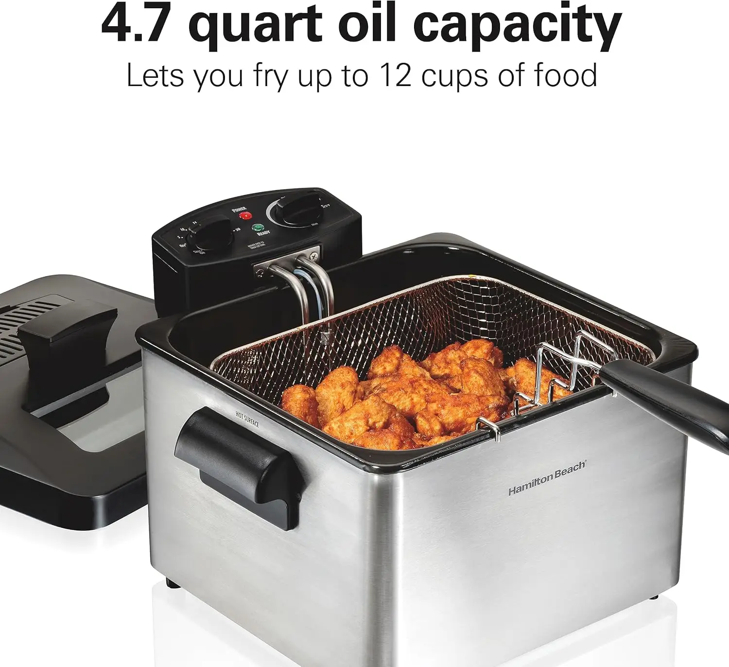 Beach Triple Basket Electric Deep Fryer, 4.7 Quarts / 19 Cups Oil Capacity, Lid with View Window, Professional Style, 1 2