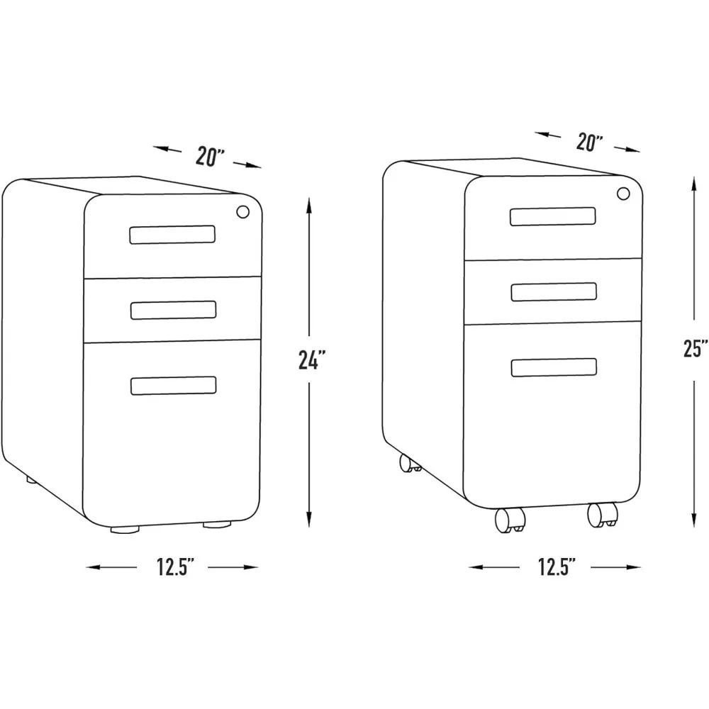 "compact 3-drawer mobile file cabinet with lock - under desk metal storage for legal/letter files, wheeled"