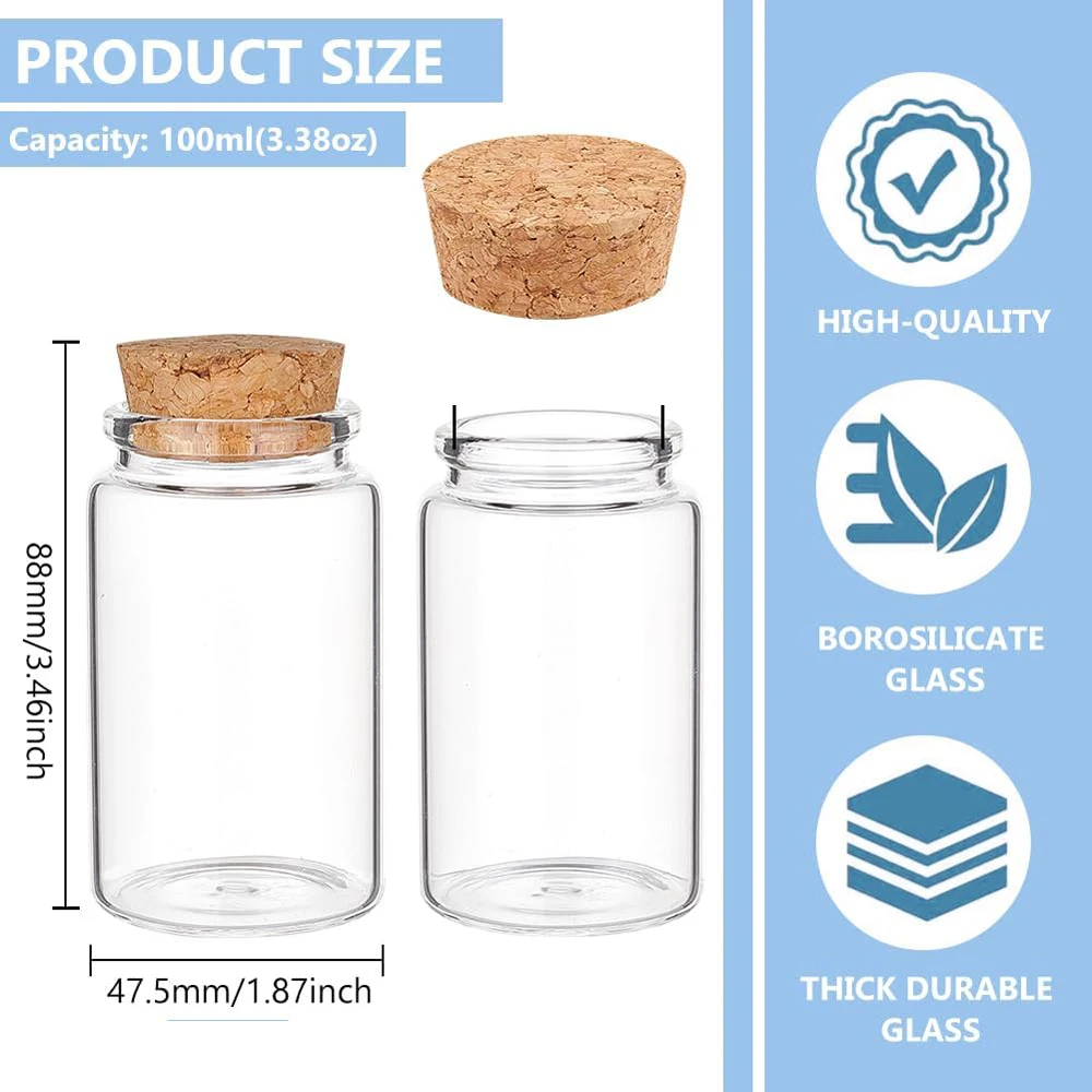 100ml Mini Glass Bottles with Cork Stoppers, Wish Message Bottles for Wedding Party Supplies, DIY Craft, Baby Shower Favors 2