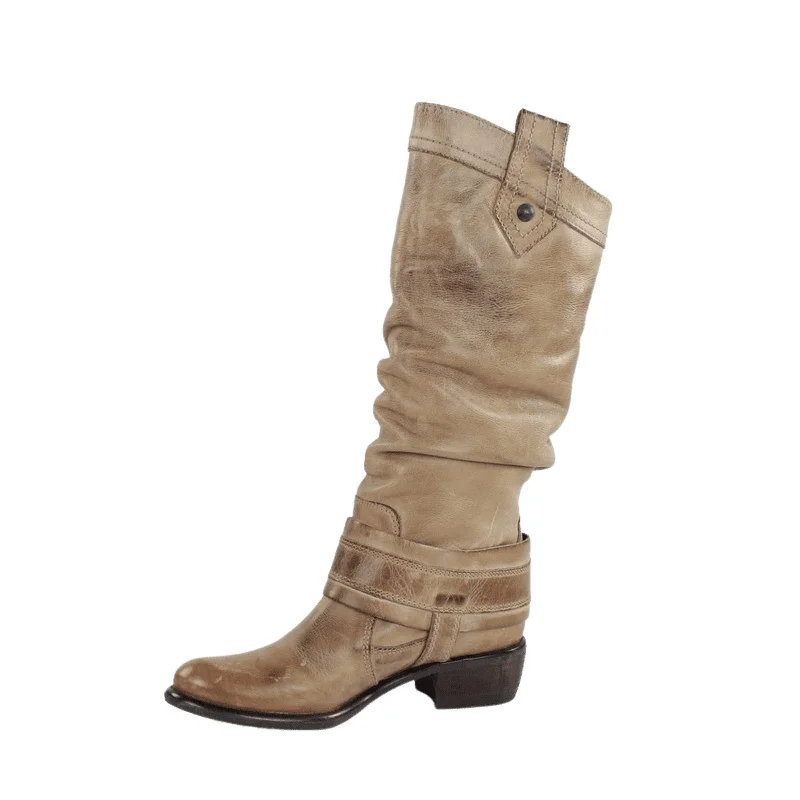 Botas de piel con caña arrugada.t132ap - AliExpress