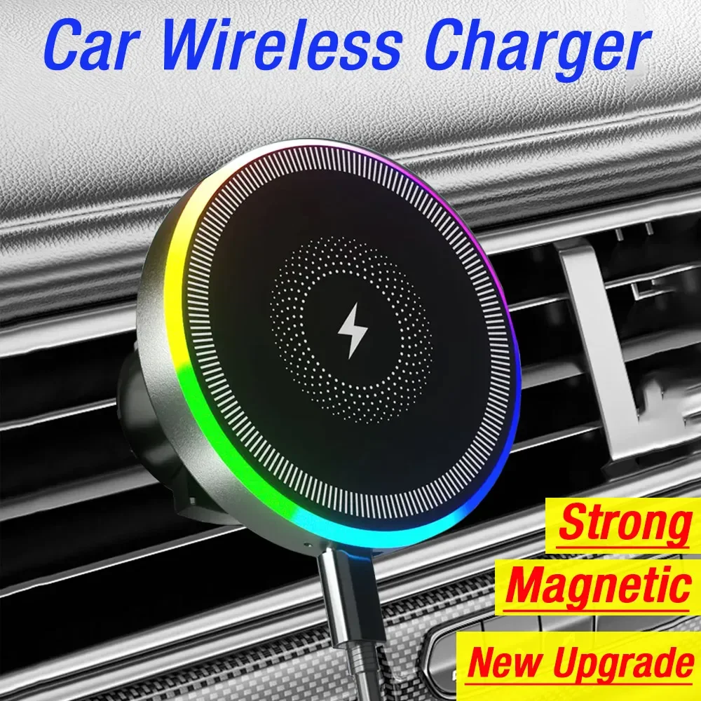 Magnetic Wireless Car Charger with RGB Lighting and Air Vent Mount
