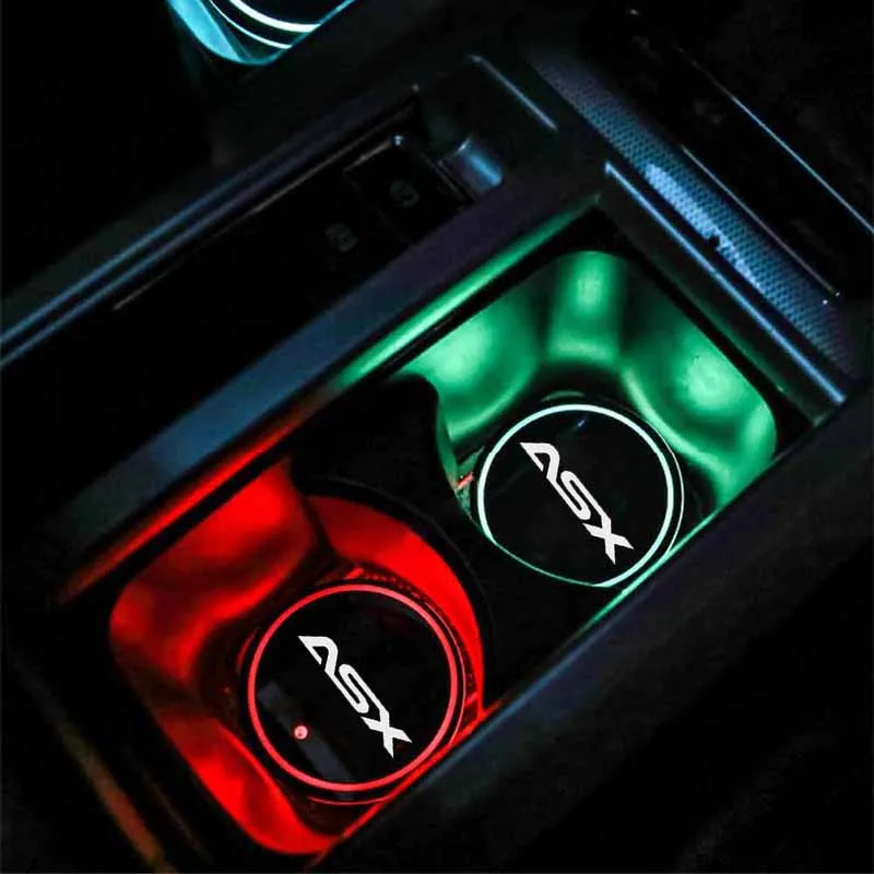 야광 LED 자동차 컵 홀더 코스터 조명, 미쓰비시 ASX용, USB 충전, 내부 분위기 램프, 7 가지 색상 변경
