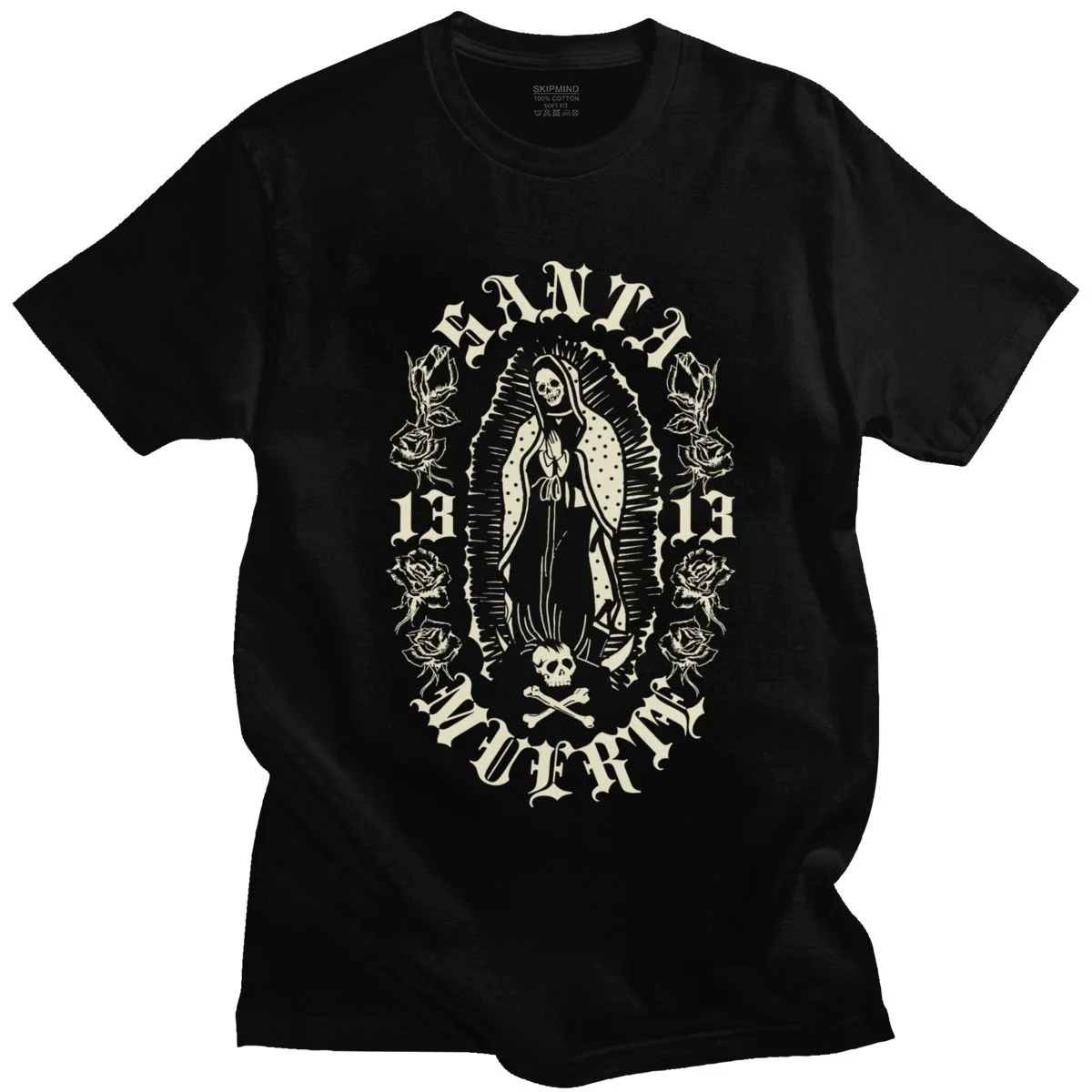 

Classic Gothic Santa Muerte 13 T Shirts Men Lady of Holy Death T-shirt Mexican Skull Tee Short Sleeve Streetwear Hip Hop Tshirt