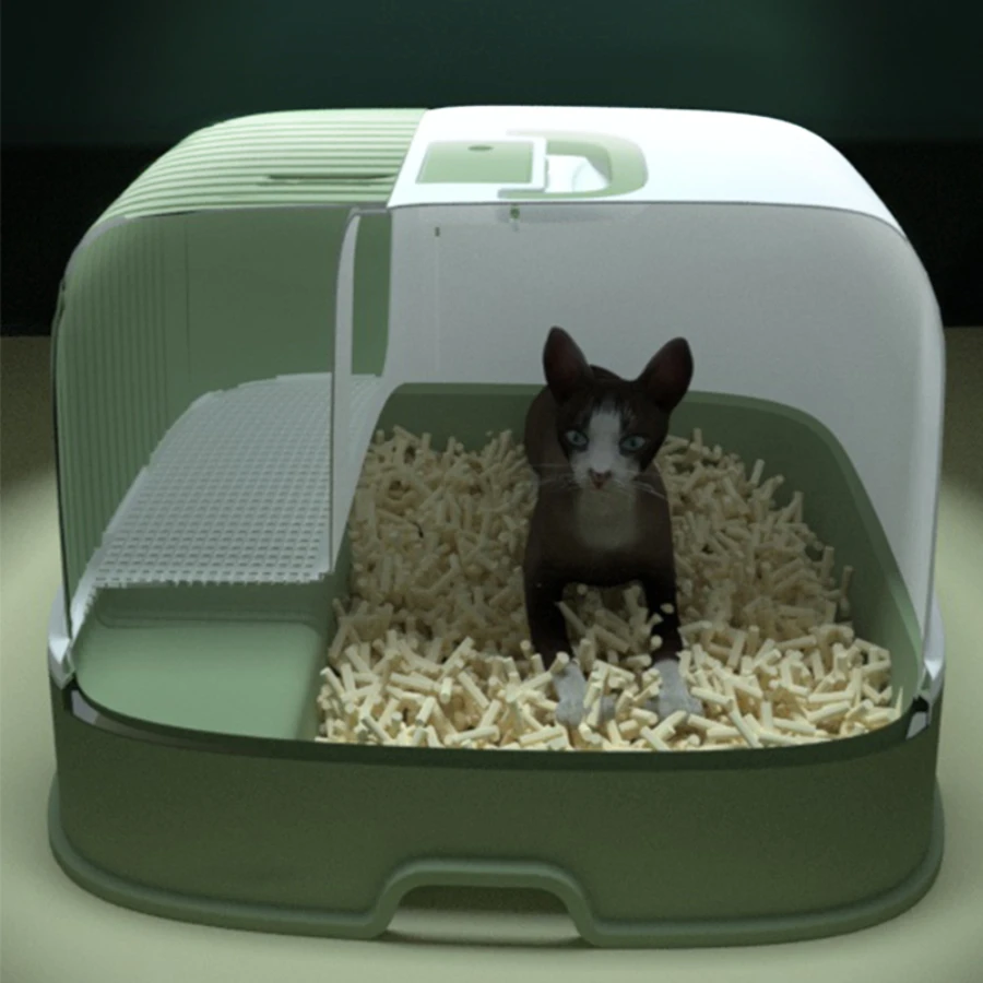 TrayHugeCatLitterBoxNoSmellEasyCleaningSplashGuardPortable