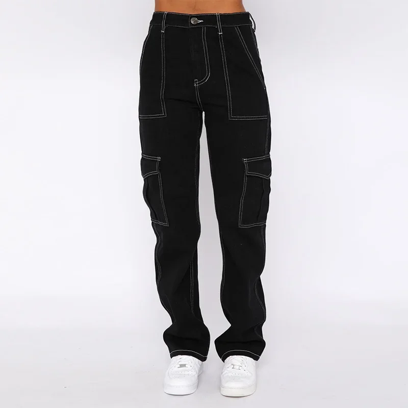 

Women Jeans High Waist Pencil Pants Zipper Fly Washing Slim Fit Denim Pockets High Street Spring 2024 Slight Strech Cargo