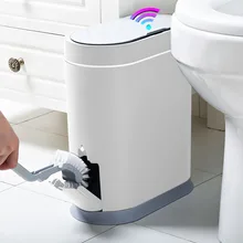 Com escova de toalete imprensa aberta lidtrash lata banheiro automático lixo binhousehold wc à prova dwaterproof água estreita costura sensor bin