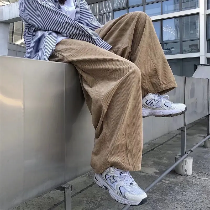 Pants Men Casual Retro Harajuku Ins Fashion High Street Ulzzang Baggy All-match Corduroy Youngster College Unisex Pantalones wide leg sweatpants,wide leg pants