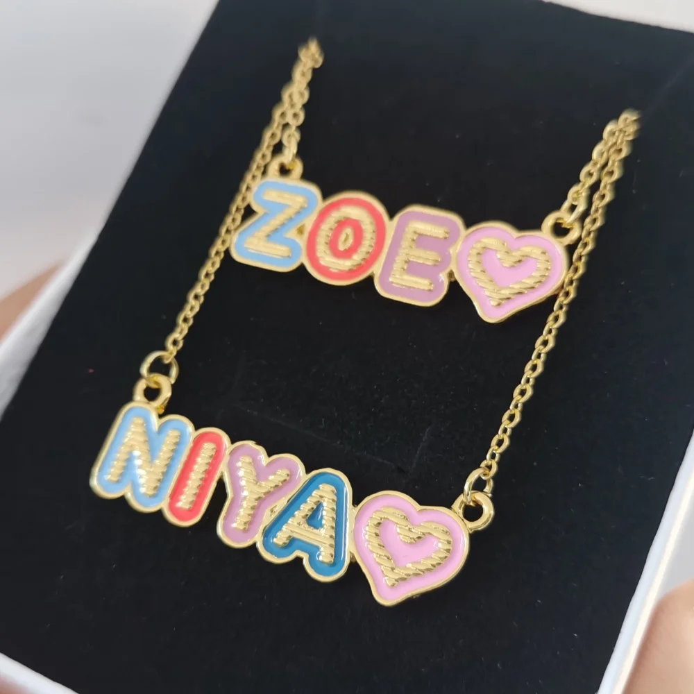 

LeeChee Color Enamel Custom Name Pendant Necklace Alloy Colorful Nameplate For Girls Jewelry Gift