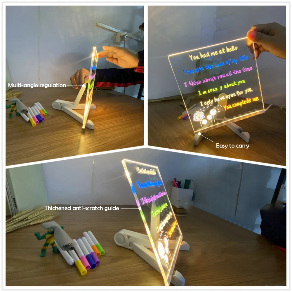 LED Note Board With Night Light Colorful 7 Pens DIY Acrylic Message Board Children‘s Drawing Board For Kids Birthday Gift 4