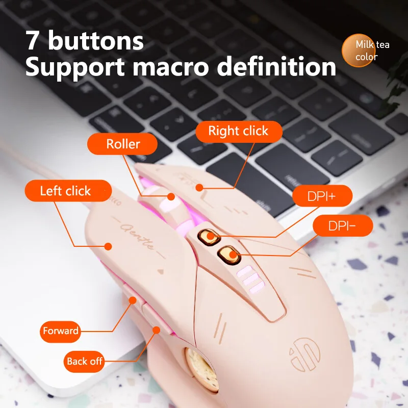 Inphic W8 wired gaming mouse upgraded version ergonomic silent mouse 800-4000DPI suitable for computer laptop office games