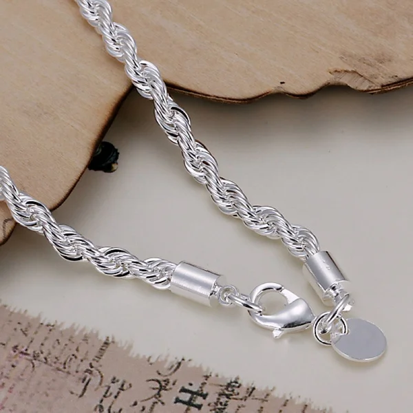 Braccialetto a catena solida e squisita in argento sterling 925, con ciondolo alla moda, per donne e uomini, modello semplice e carino._voghion.com