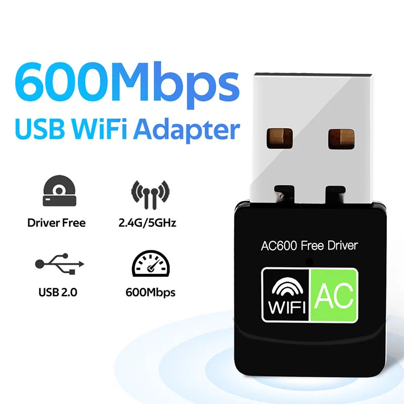 600Mbps USB WIFI 어댑터 듀얼 밴드 2.4GHz 5GHz 드라이버가 필요 없는 무선 네트워크 카드 미니 WiFi 수신기 (윈도우10/11용)