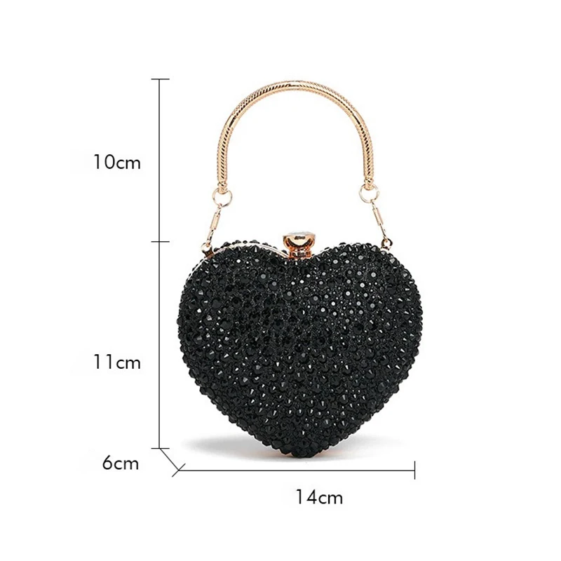 Heart Shape Crystal Clutch Purse Wedding Party Shoulder Bag