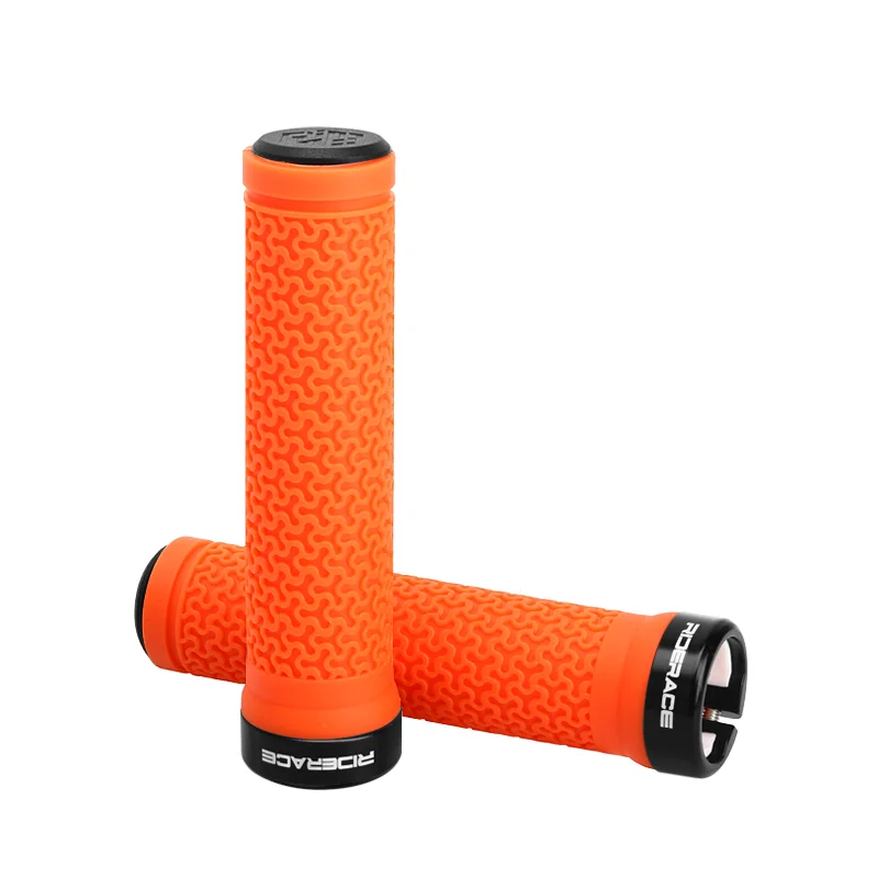 MTB Mountain Bike Non-Slip Soft Rubber Handlebar Grips with Locking Cover Plug