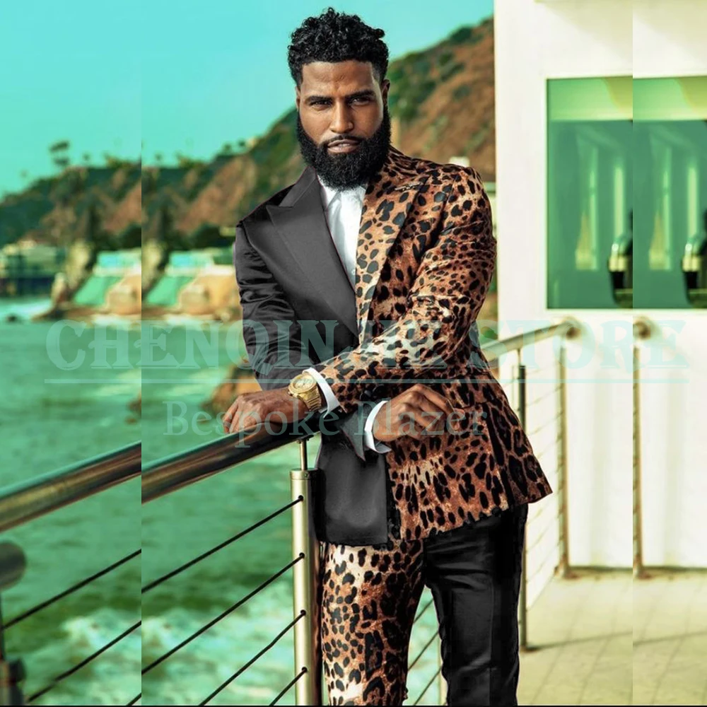 Fashion Leopard Print Men Suits Blazer Elegant Single Breasted Peak Lapel Slim Fit 2 Piece Jacket Pants Sets High Quality Outfit 3