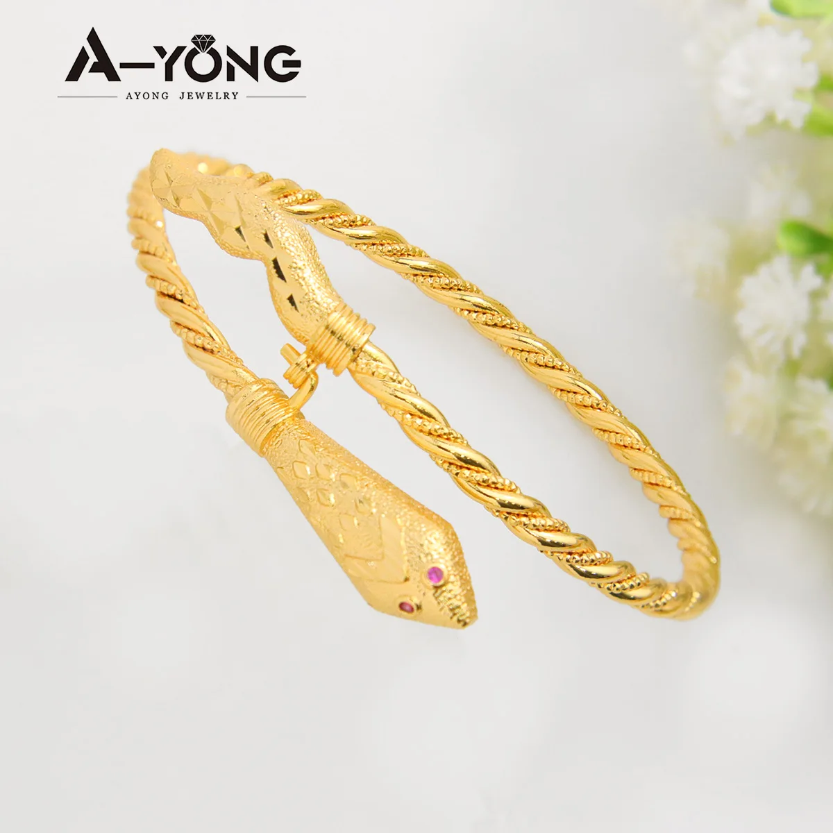 AYONG Gold Farbe Schlange Twisted Manschette Armreifen 21k Gold Überzogene Vintage Einzelne Doppel Schicht Armbänder Dubai Afrikanischen Luxus schmuck – Detail 3