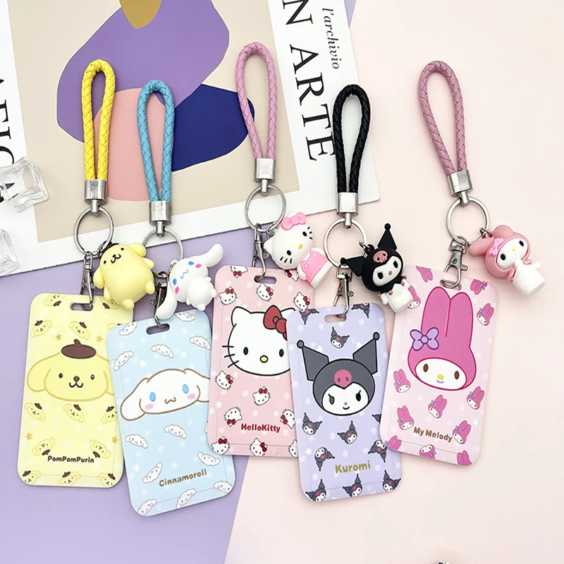 

Sanrio Kawaii Hello Kitty Cinnamoroll Kuromi My Melody Anime Keychain Pendant KT Cat Card Holder Lanyard Card Holders For Girl