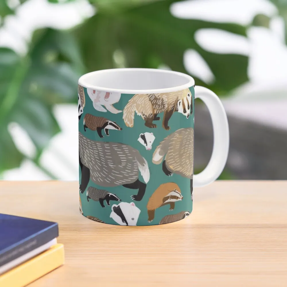 

Eurasian badgers pattern Teal Coffee Mug Funnys Anime Cups Mug