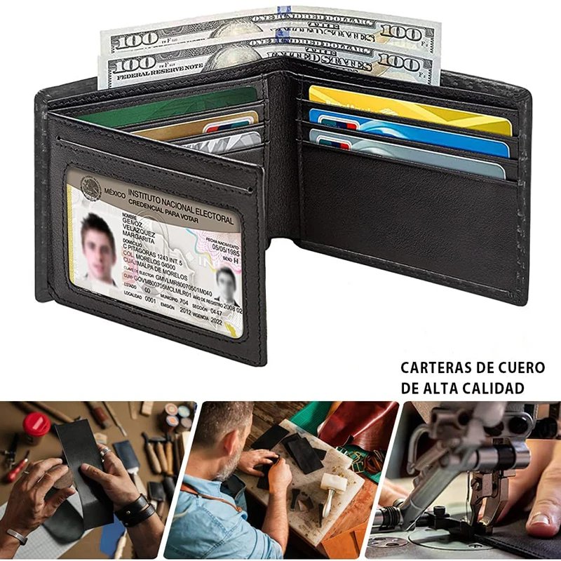 Slim Minimalist Tri-Fold Wallet Carbon Fiber RFID Blocking Men's  Wallet With ID Window and 9 Card Slots 3