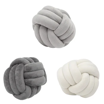 Knotted Ball Throw Pillow Ultra Soft The bed Decorative Hand-woven Round Lamb Plush Pillow Kids Sofa Living Room 5