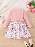 Ensemble de robes 2 pièces pour filles de 4 à 7 ans, pardessus tricoté solide + robe florale sans manches avec ceinture, vêtements de princesse de Style photographie 5