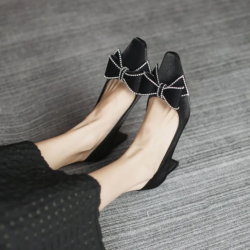 

Miaoguan Women's Shoes Spring Summer Pumps Luxury 2022 Trend Black High Heels Elegant Medium Heel Sandals Elegant Rhinestones 34