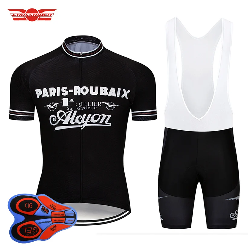 

New Summer Retro Cycling Jersey 9D Bib Set MTB Uniform Bicycle Clothing Breathable Bike Clothes Wear Mens Short Maill