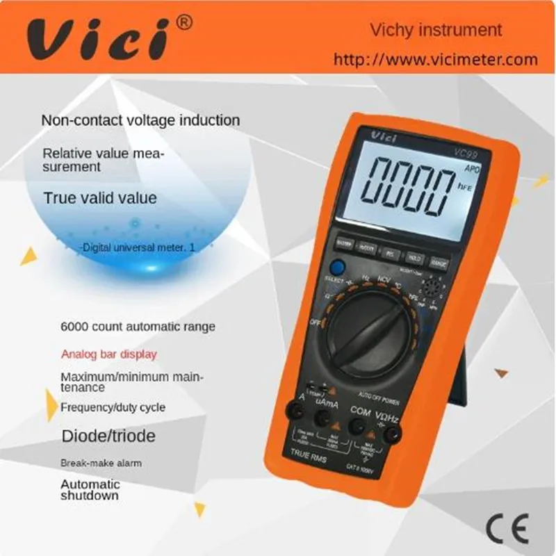 Vici VC99 Auto range digital multimeter ture RMS DC/AC 20A 1000V resistance capacitance meter +Thermal Couple thermometer tester