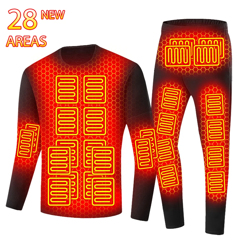 

28 Areas Heated Underwear Men's Self Heated Jacket Vest Women Winter Ski Suit USB Electric Heating Thermal Long Johns Clothing
