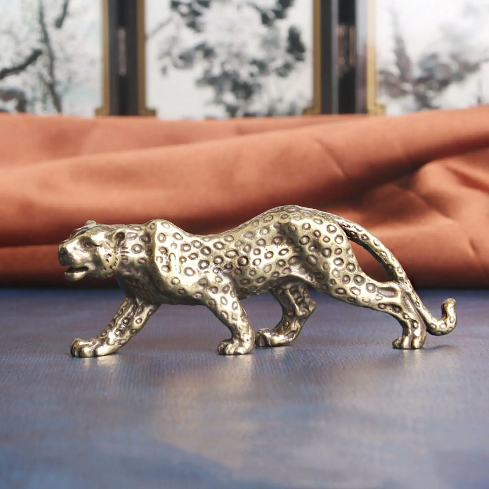 Vintage Leopard Statue Panther Figurine Brass Exquisite Statuette Animal  Sculpture for Home Office Outdoor Bookshelf Decoration