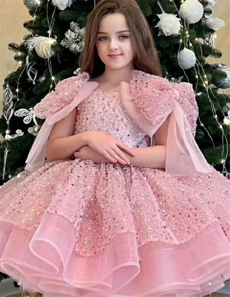 

Elegant Girl's Evening Dress Princess Birthday Party Gown Sequin Big Bow Fluffy Ballet Performance Gown Girl's Princess Dress
