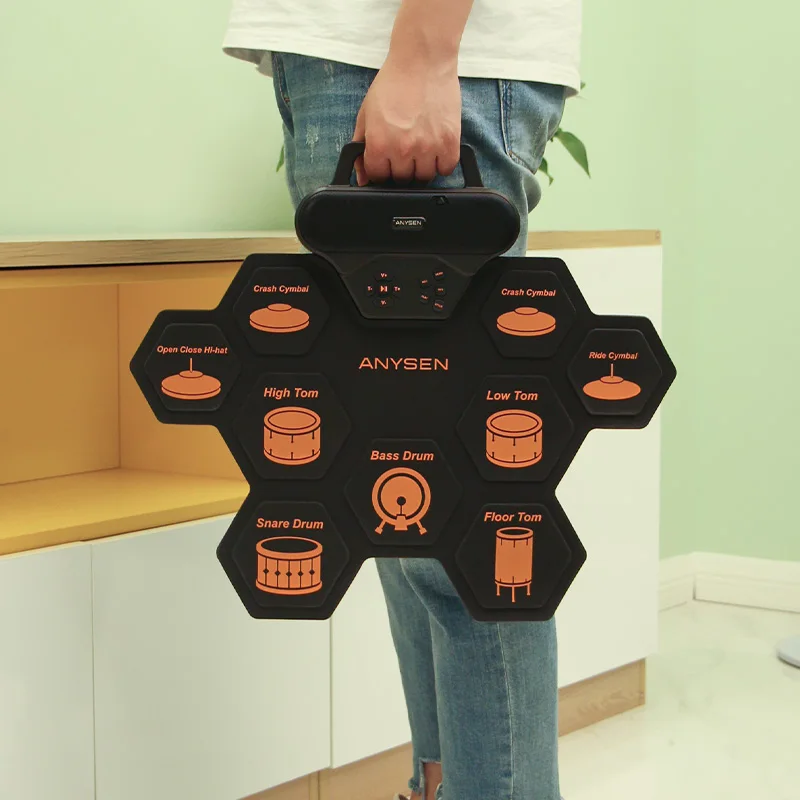 

Foldable Portable Electronic Drum Percussion Pad Hand Roll Electronic Drum Kids Tambor Electronico Musical Instruments DF50DZG