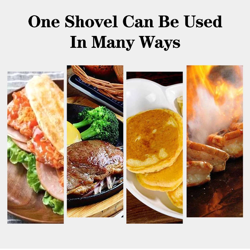 Stainless Steel Frying Spatula Wooden Handle Steak Pizza BBQ Tool