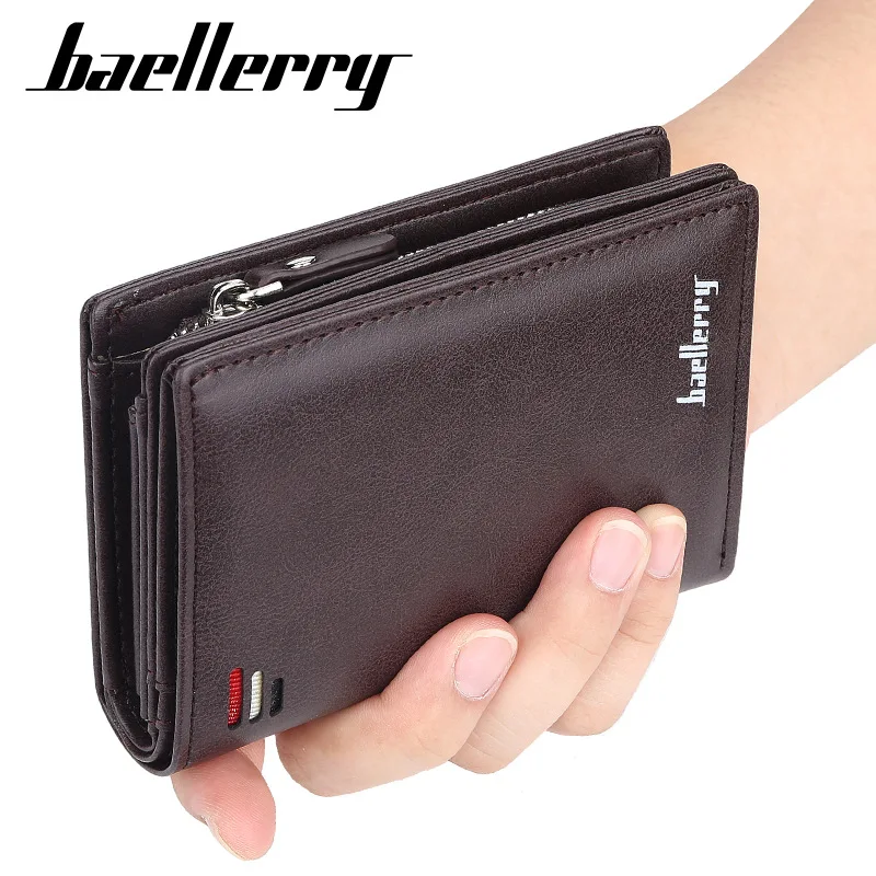 New Men's Multi Card Slot Zippered Short Vertical Mini Snap Wallet