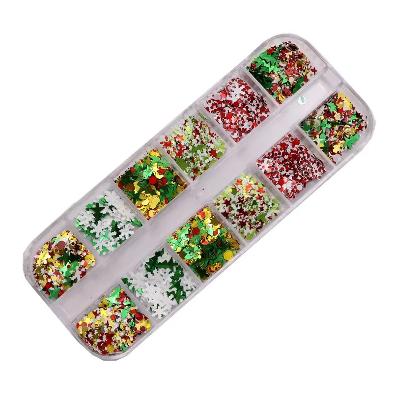 

1 Box New Colorful Christmas Nail Art Snowflake Sequins Christmas Tree Star Sequin Mixed DIY Design Nail Accessories Supplies