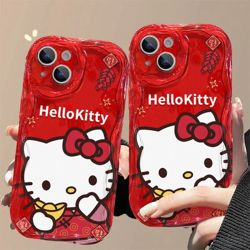 HELLO KITTY スマホケース レッド Sanrio Hello Kitty New Year IPhone13 Case Cute Cartoon